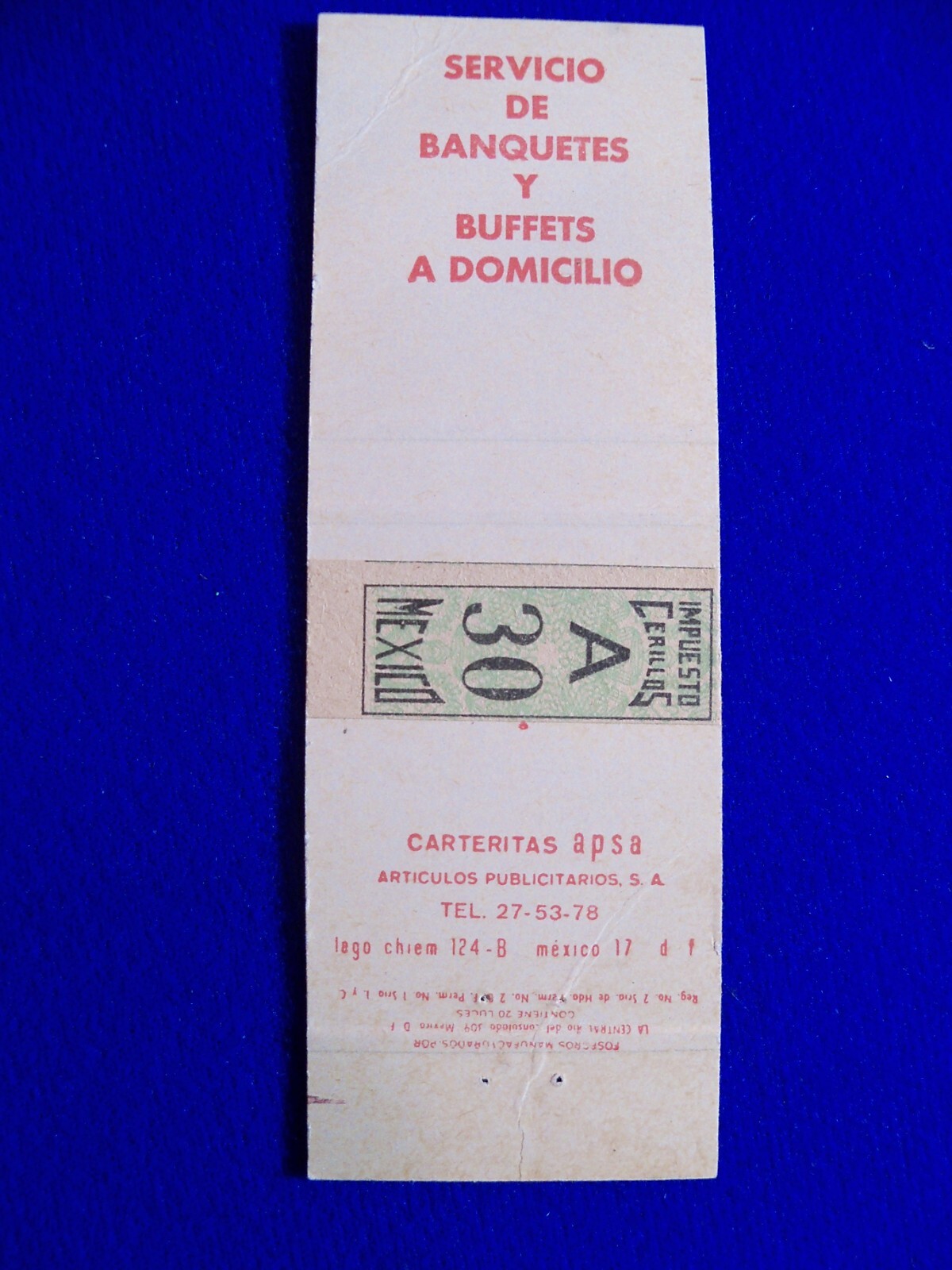 Vtg Ballantine’s Whisky Da Raffaello Restaurant Mexico tax Stamp Matchbook Cover