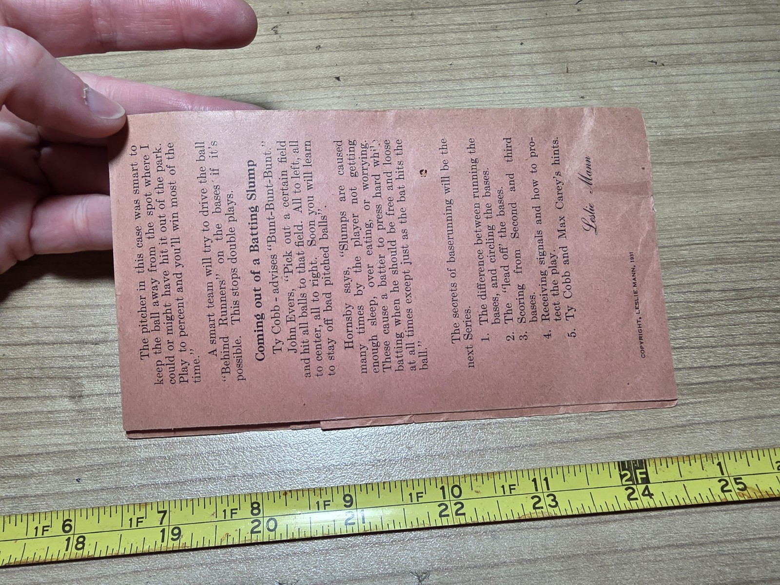 Vtg 1930s Leslie Mann Batting Amateur Baseball Association Rules Booklet Ruth