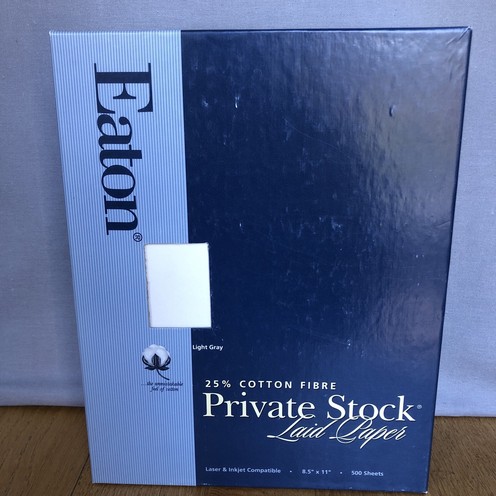 Vintage EATON PRIVATE STOCK 25% Cotton Fibre 24# Light Gray Laid Paper 500/Box