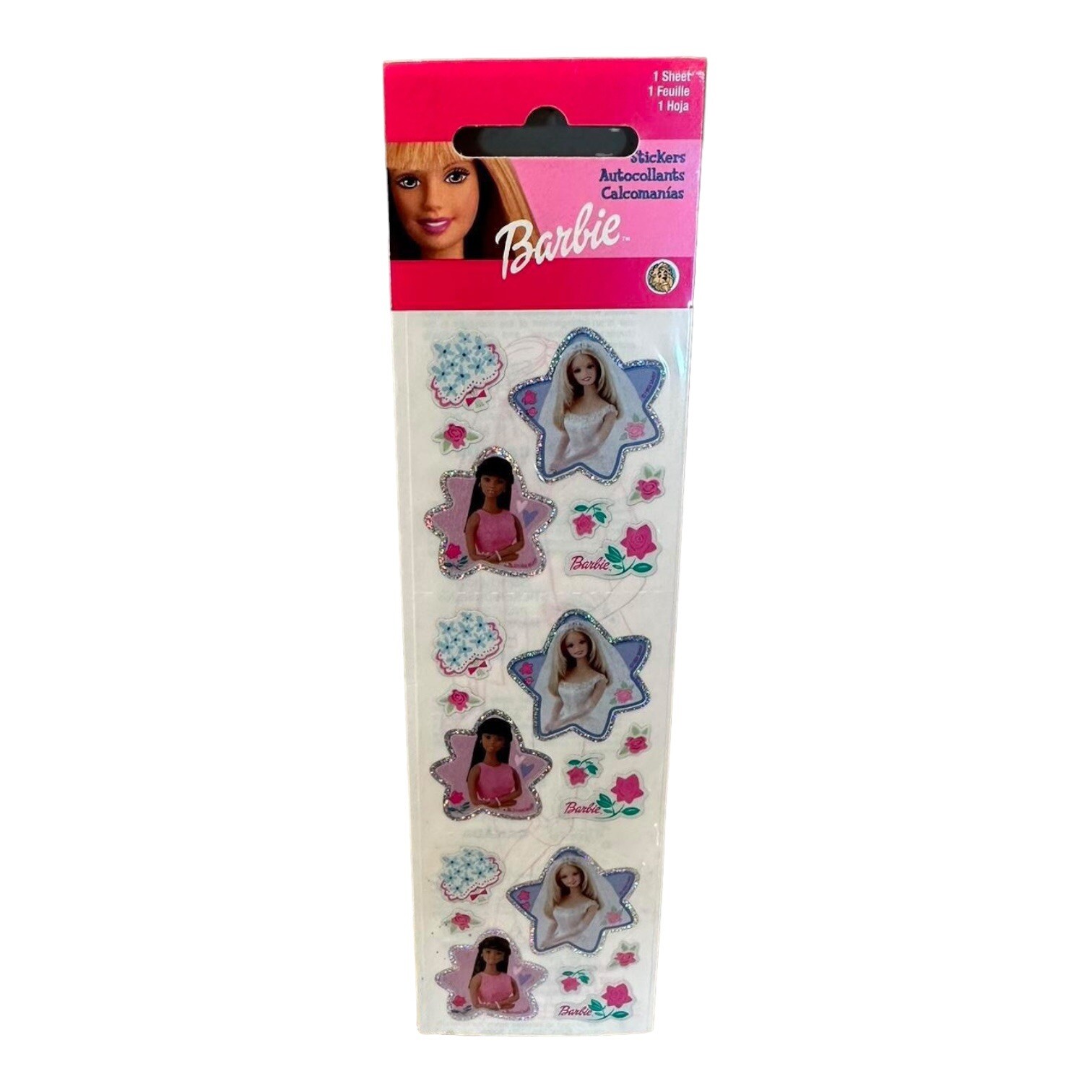 Sealed vintage, 2000 SandyLion Barbie prismatic star stickers with flowers