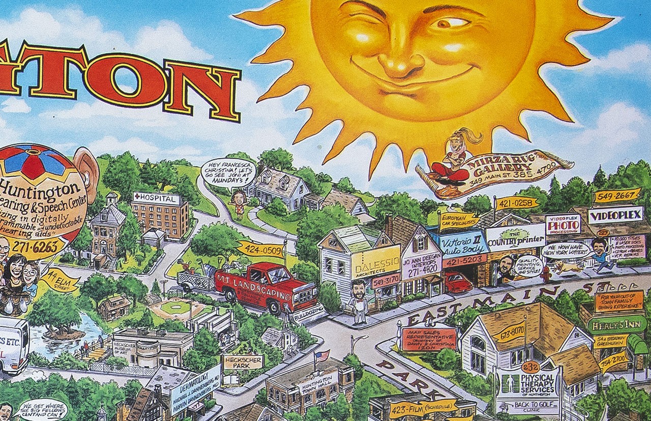 HUNTINGTON LONG ISLAND Illustrated Cartoon Map 1995 – FREE SHIPPING