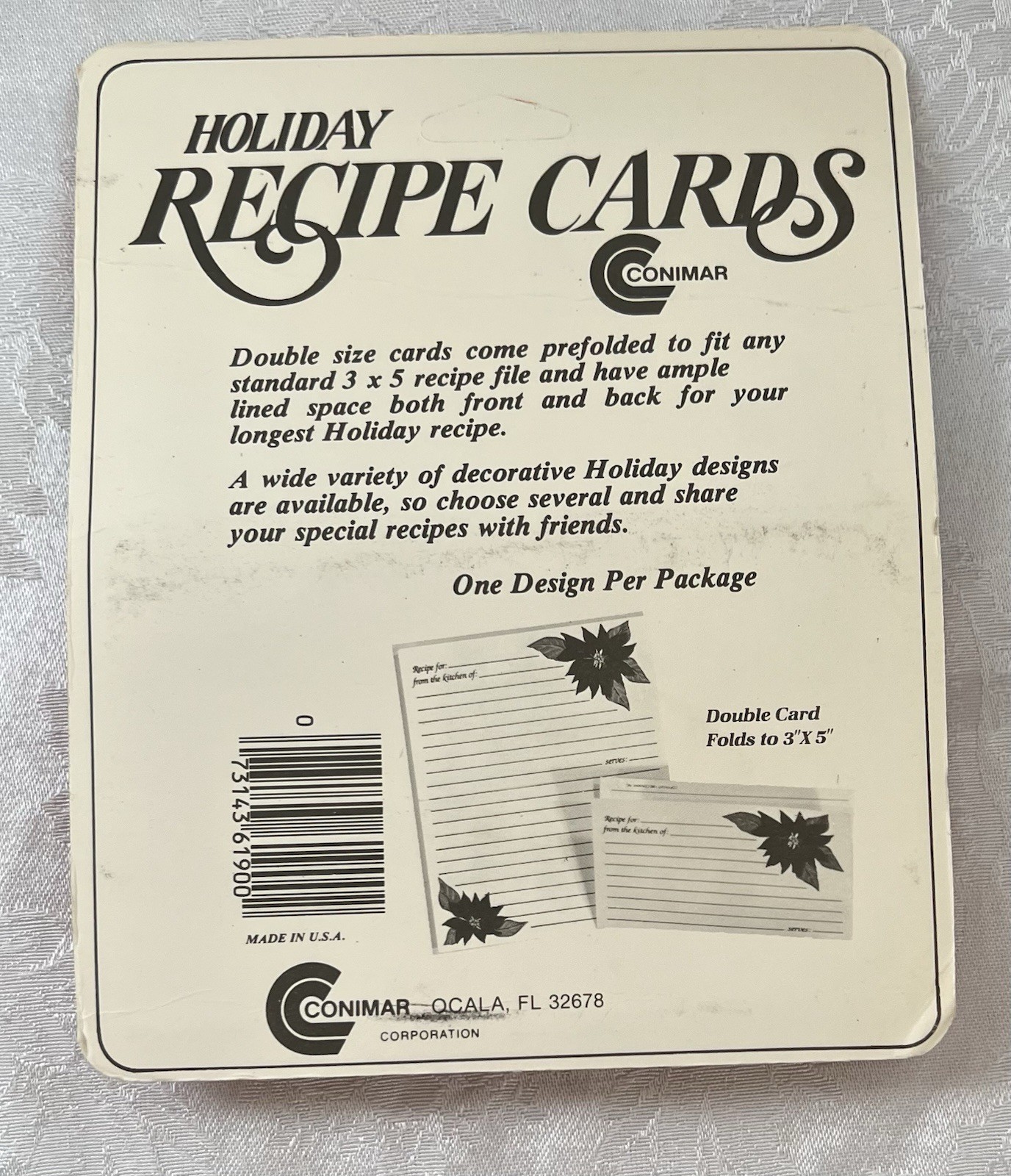Vintage Conimar Holiday Recipe Cards • 6″x5″ folds to 3”x5” • Lined Front & Back