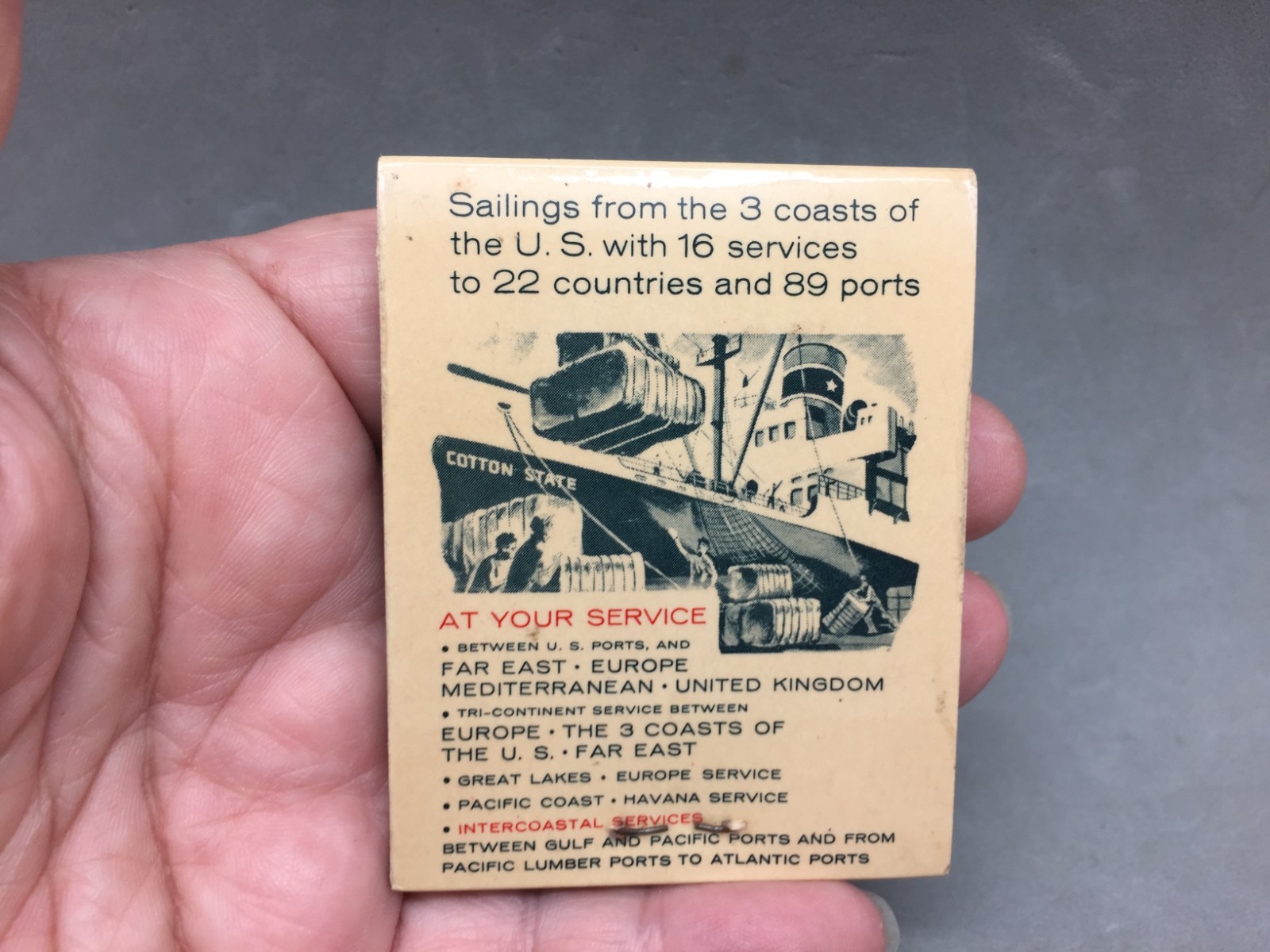 Steamship States Marine Lines World Wide Services Eye Glass Wipe Matchbook Style