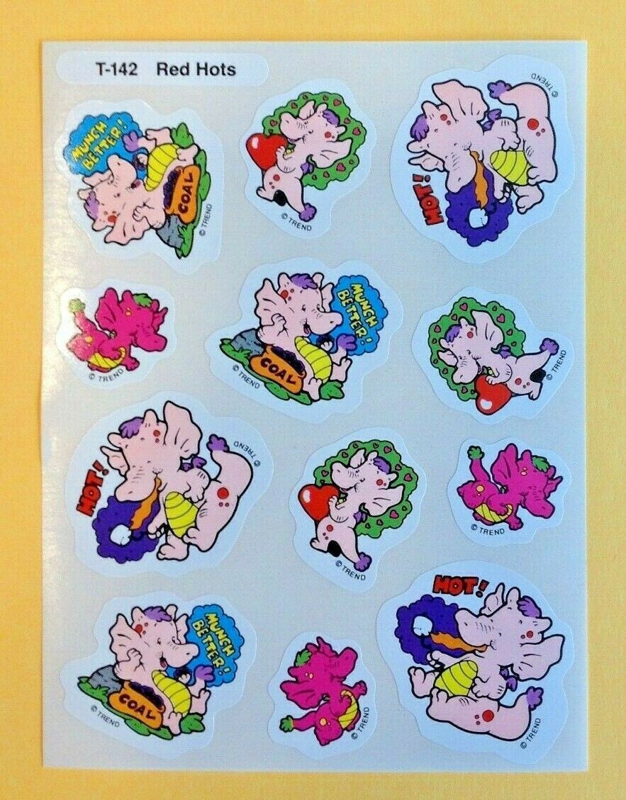 VTG TREND Scratch & Sniff STINKY STICKER Sheet Die Cut RED HOTS Scent DRAGON HTF