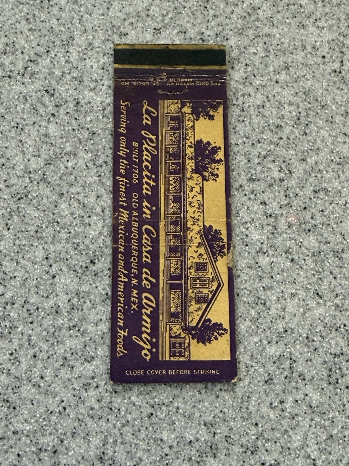 La Placita In Casa De Armijo Albuquerque New Mexico Vintage Matchbook Cover 335