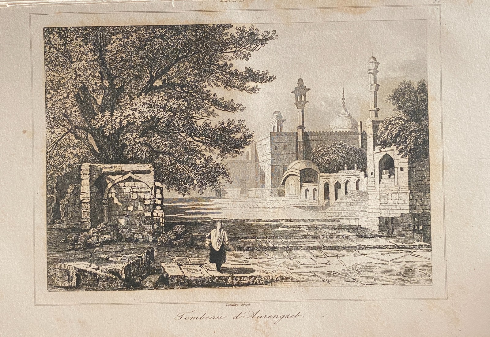 Engraving India 1843 ” Tomb Of Aurangzeb “