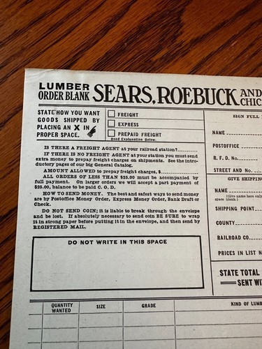 Sears Roebuck Lumber Order Form 1915 F6908 Chicago IL Building Material