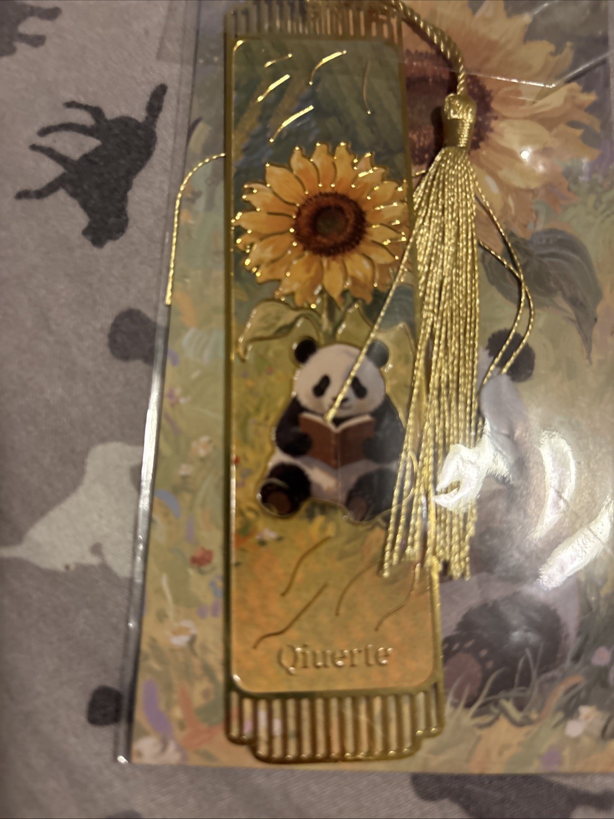 Sunflower Reading Koala Thin Metal Bookmark Multicolor Pattern Gold Tassel