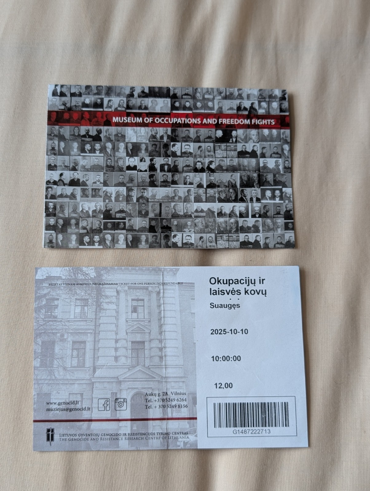 MUSEUM OF OCCUPATIONS & FREEDOM RIGHTS – VILNIUS – USED ENTRY TICKET 2025