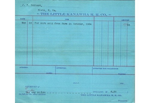 Little Kanawha Railroad WV 1904 Account Stub J.W. Gabbart Slate WV Railroadiana