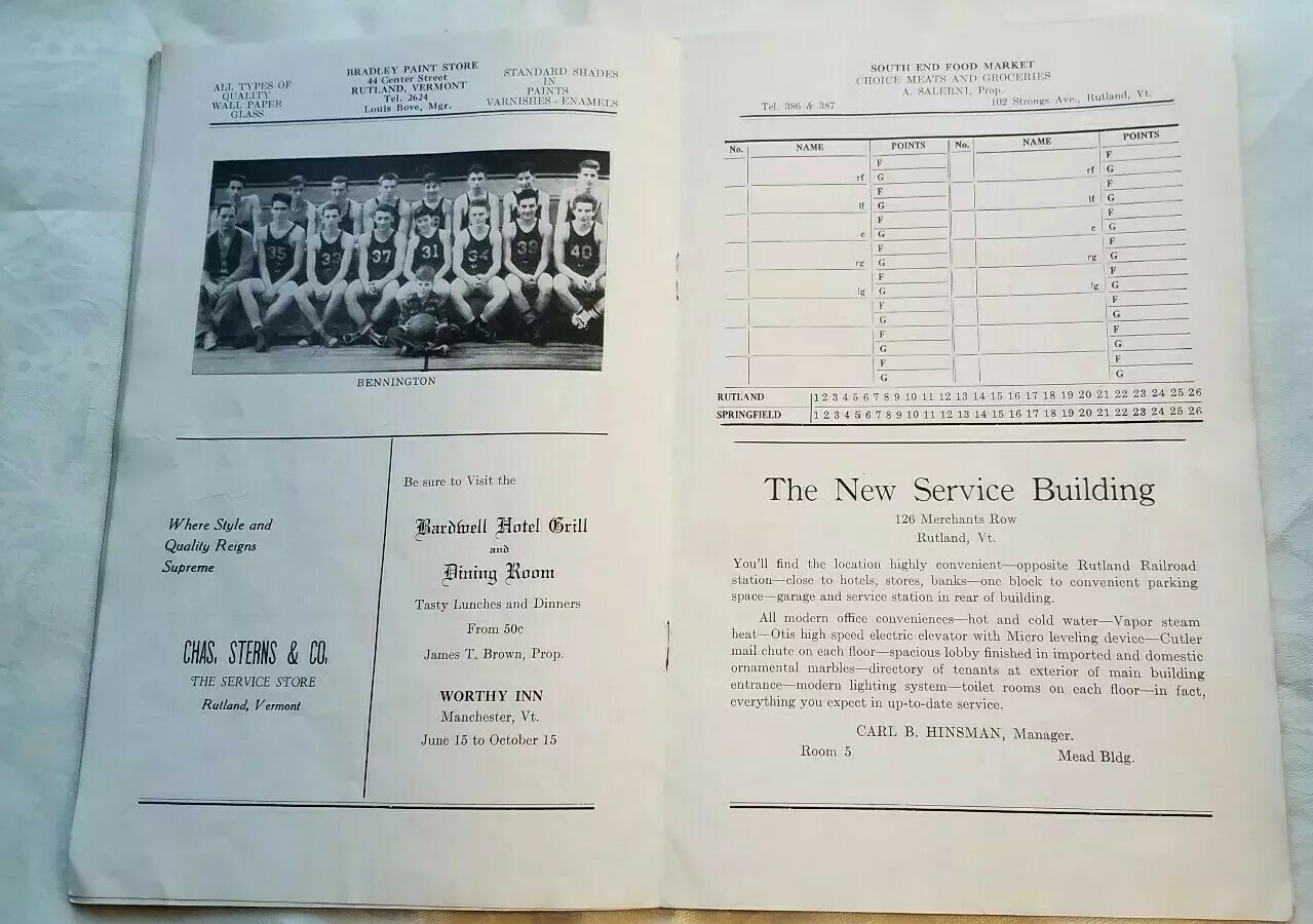 Vintage 1940 19th Annual Southern Vermont Championship Basketball Tournament