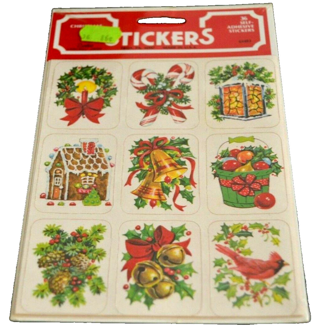 Stickers Eureka Holiday BELLS PINE CONES WREATH GINGERBREAD 4 Sheets NOS Vintage