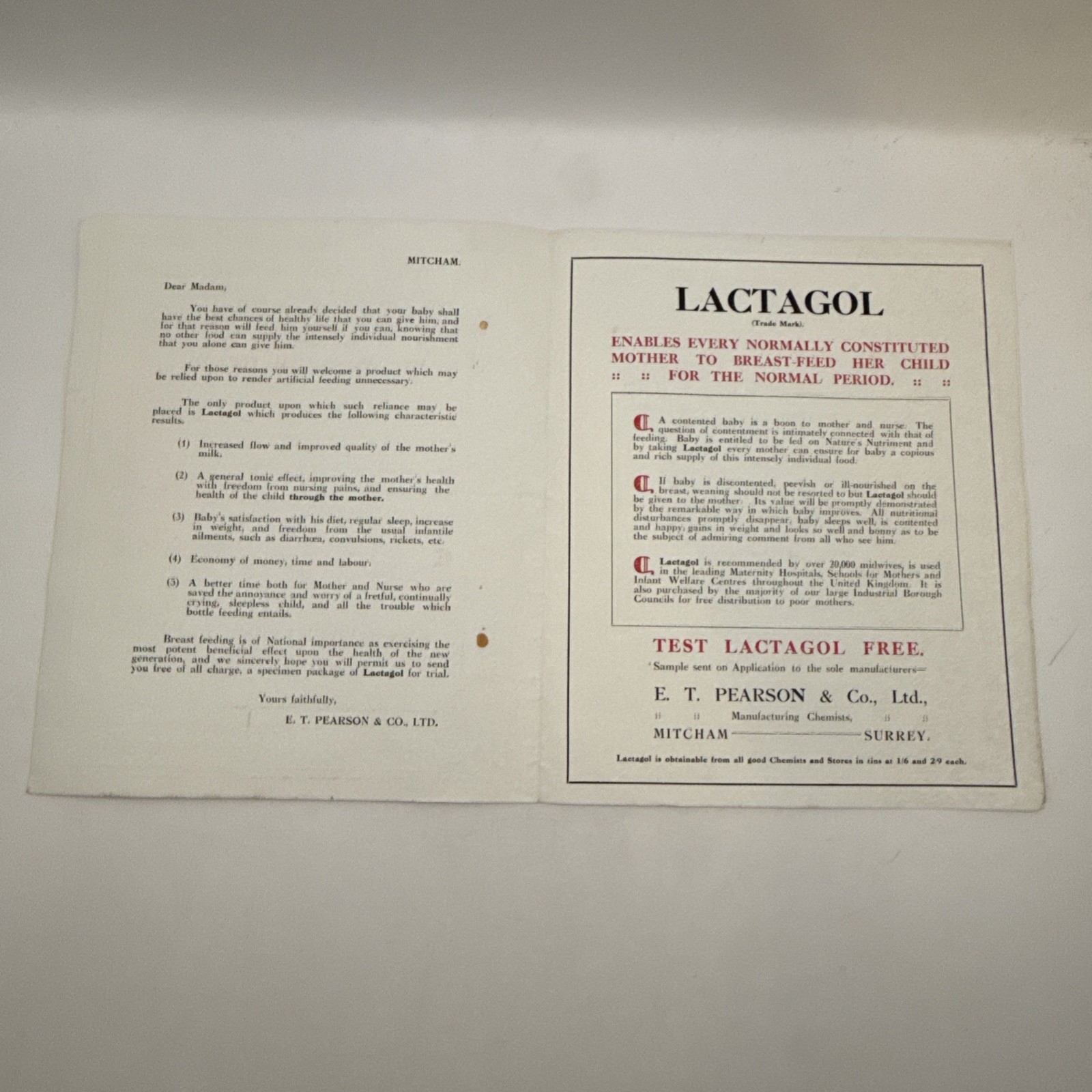 Early 1900’s LACTAGOL ADVERTISING BOOKLET FOR BREASTFEEDING MOTHERS