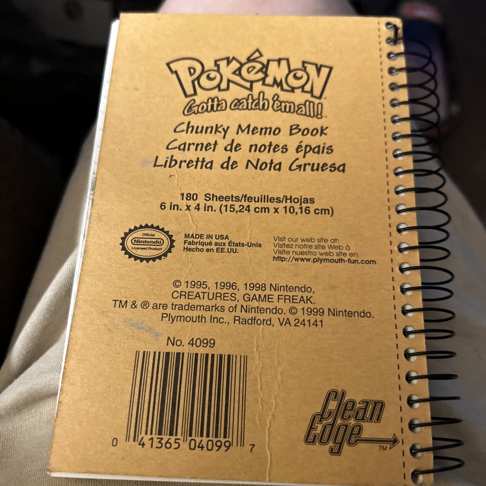 Pikachu Chunky Memo Book Pokemon Gotta Catch em All 1999. 6 In X 4 In