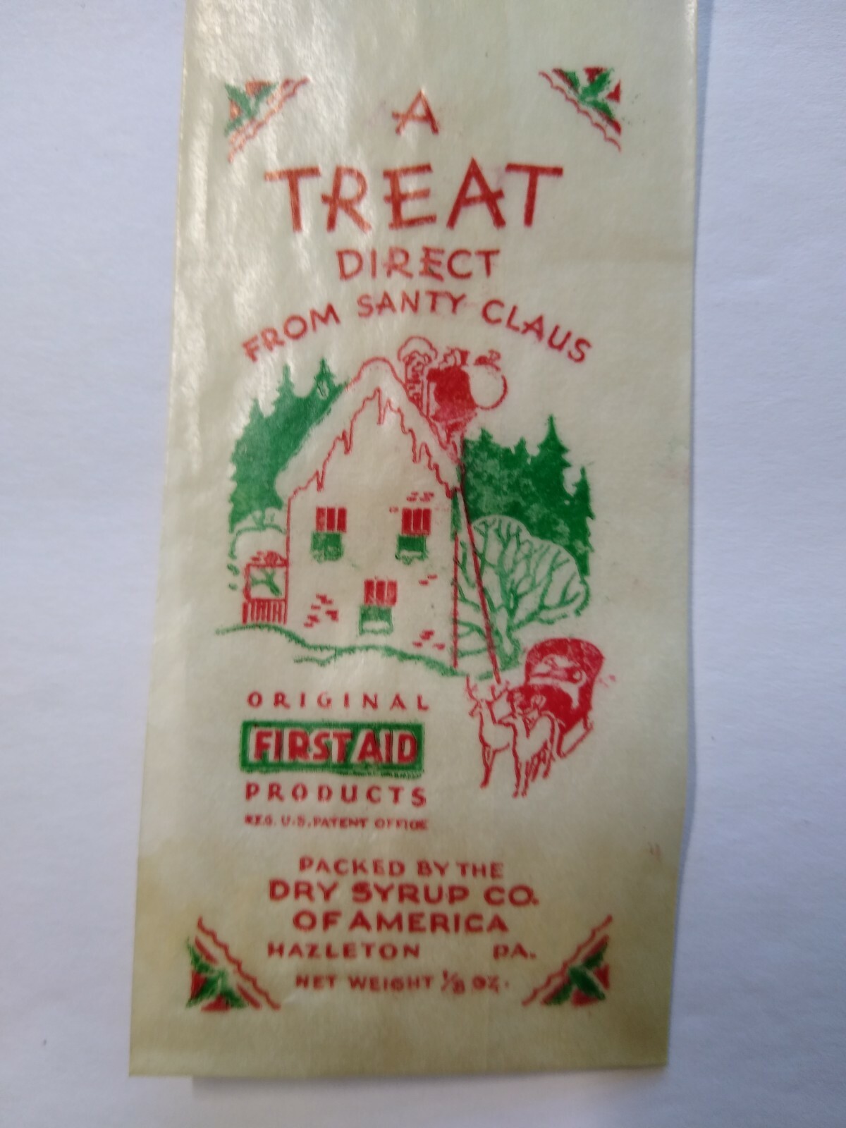 Santa Claus Christmas Treat Bag Glassine Give Away Candy Small Toy 1940s Vintage