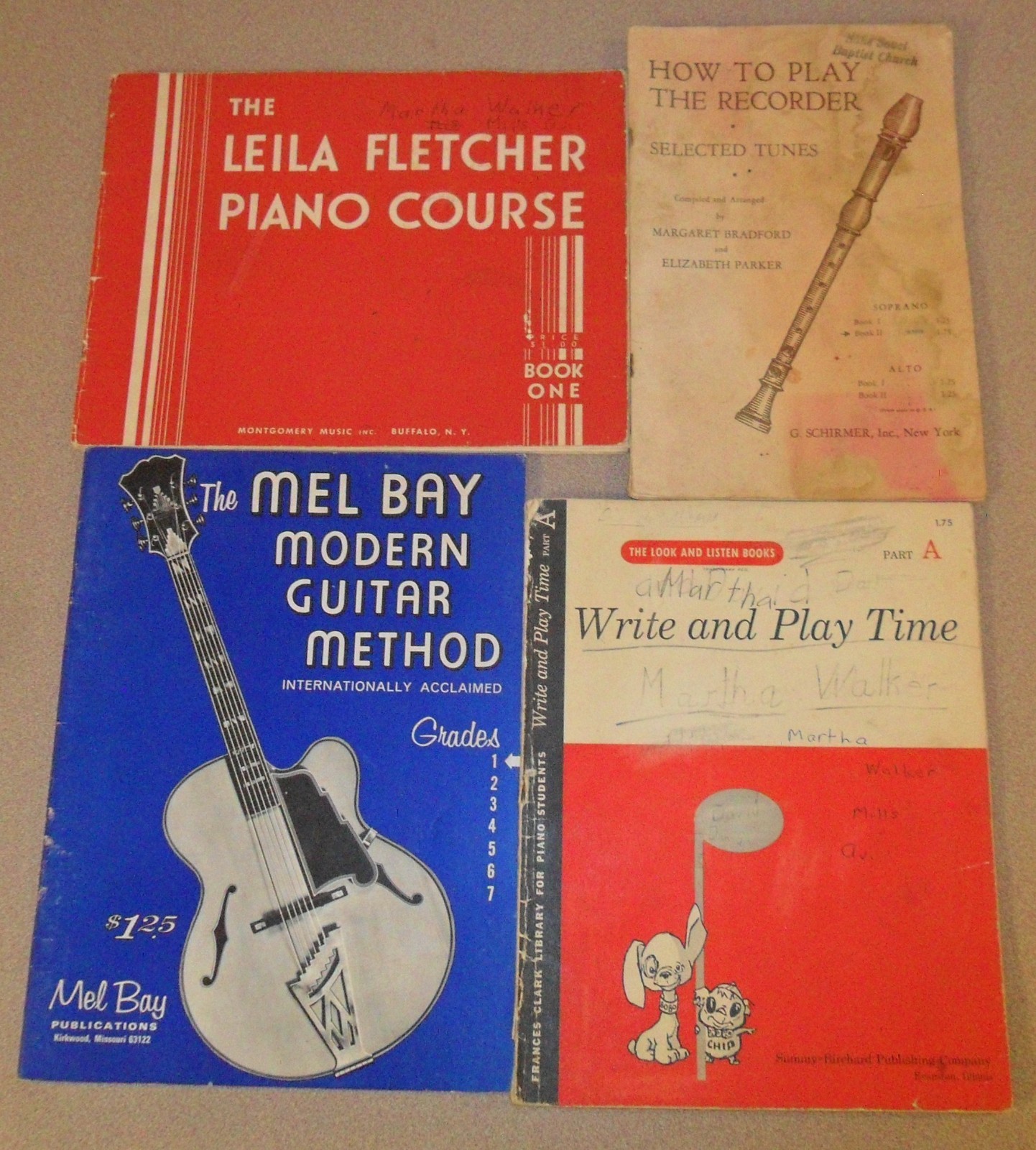 4 Vintage MUSIC TEACHING BOOKS: Recorder, Piano, Guitar, Write & Play