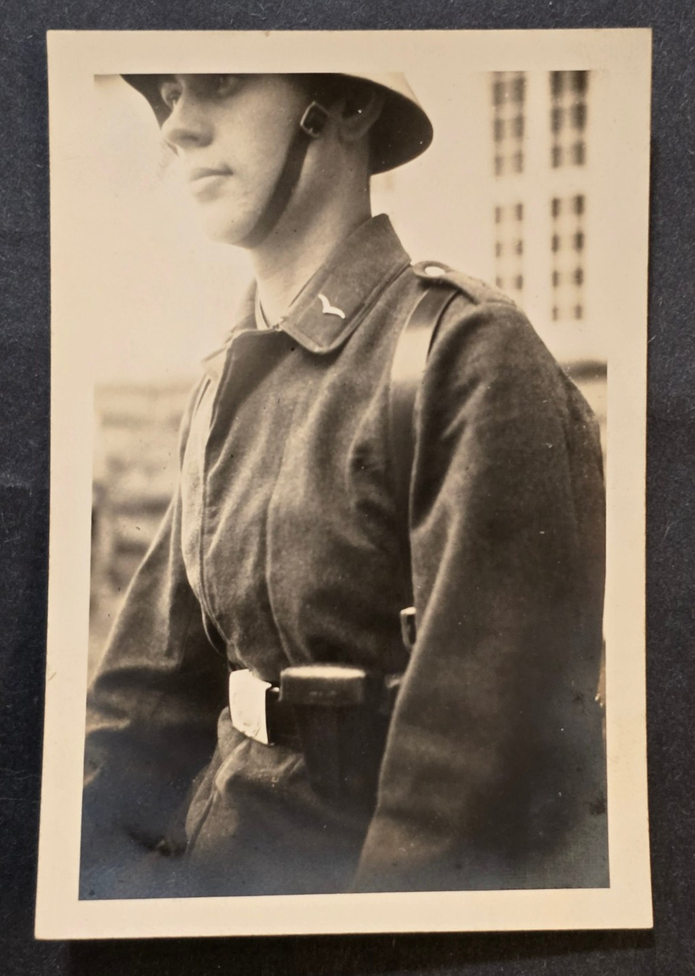 WW2 German Luftwaffe Steel Helmet Uniform Soldier Portrait Military Photo 1940s