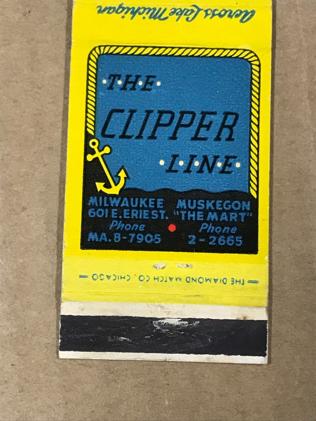 Vintage The Clipper Line “Across Lake Michigan” Matchcover