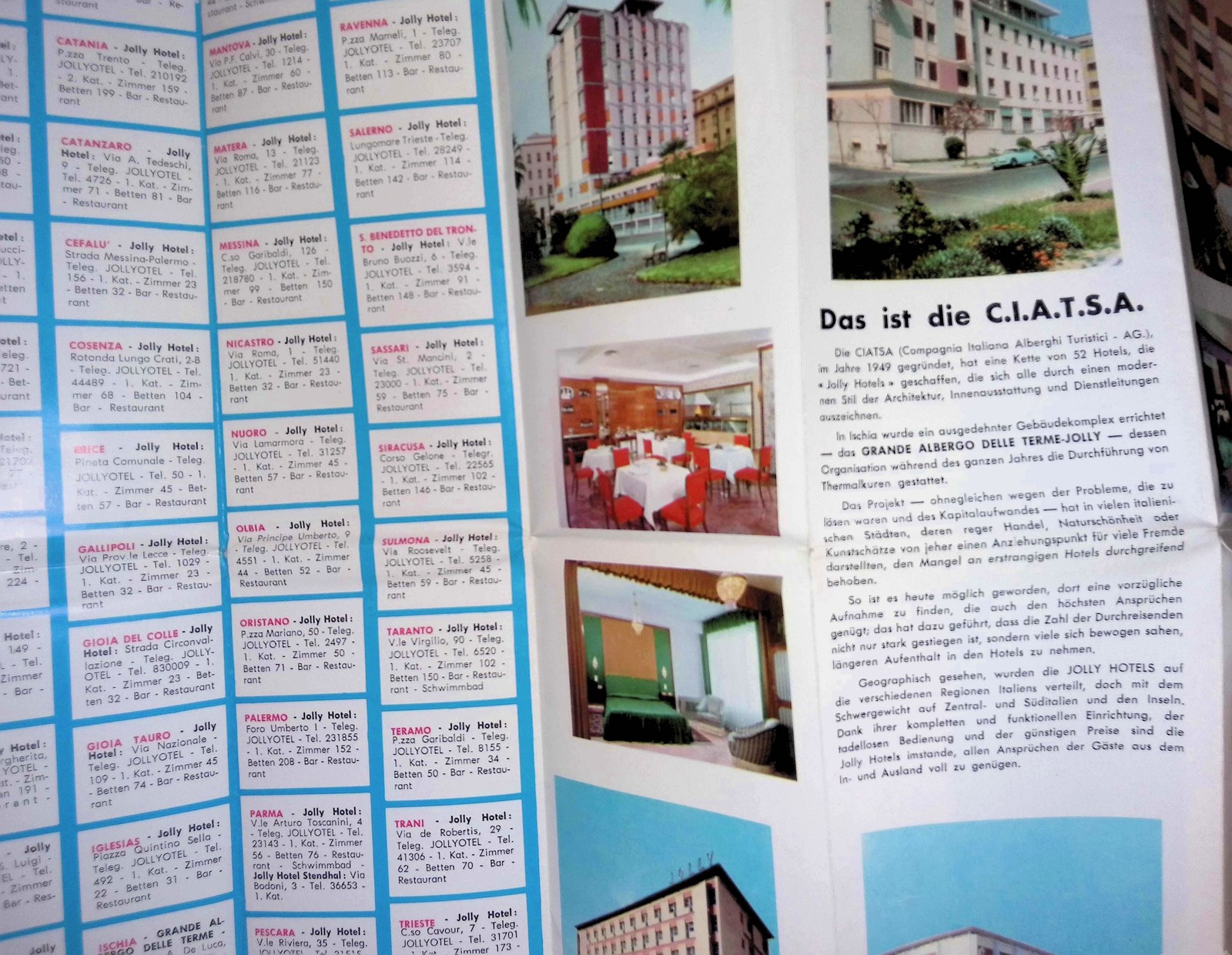 Jolly Hotels Brochure 1960s CIATSA Italy Map German Advert Vintage Hotel