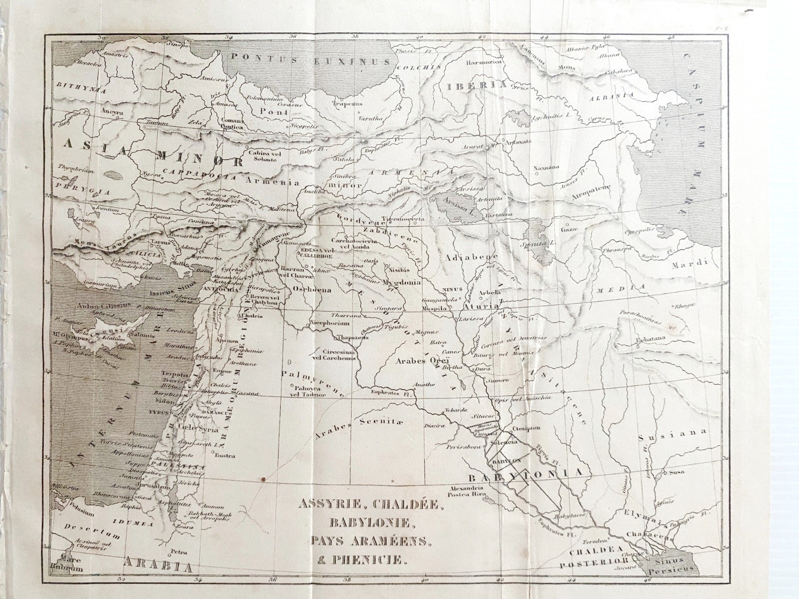 Engraving Arabia “Map Assyria-Chaldea-Babylon-Arameans-Phoenicia”