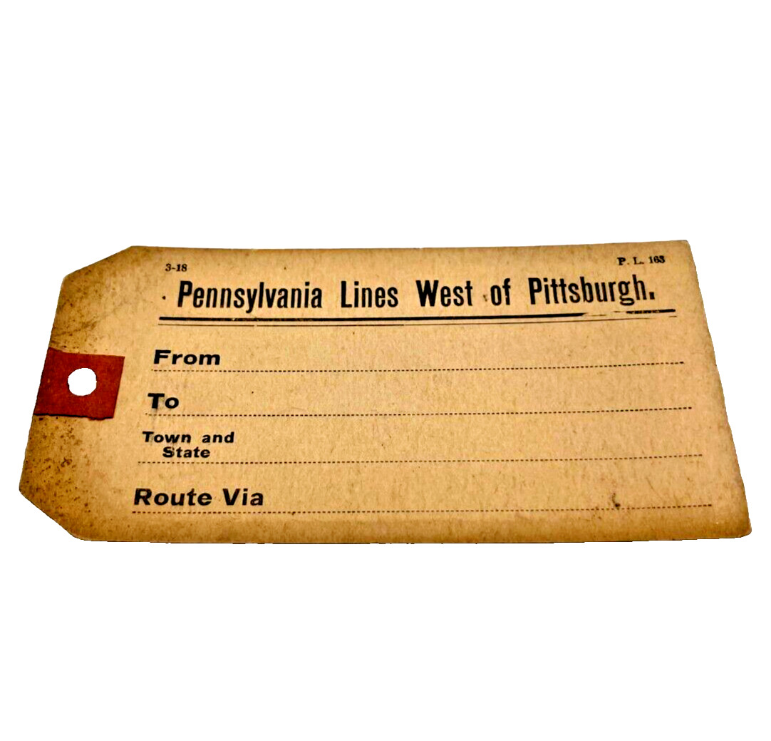 Pennsylvania Lines West of Pittsburgh Luggage Tag 4.75″x2.25″ Unused Vintage