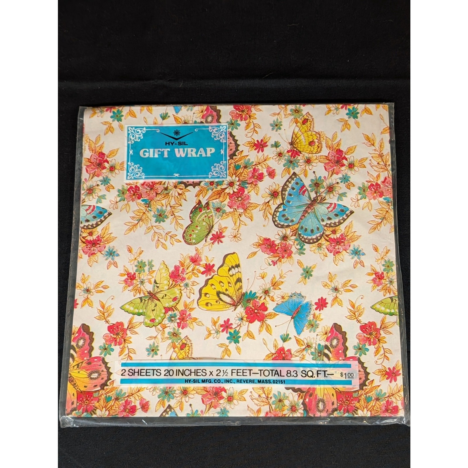 Vintage 1970s Wrapping Paper NOS Hy-Sil Butterfly Floral Retro Wrap Ephemera
