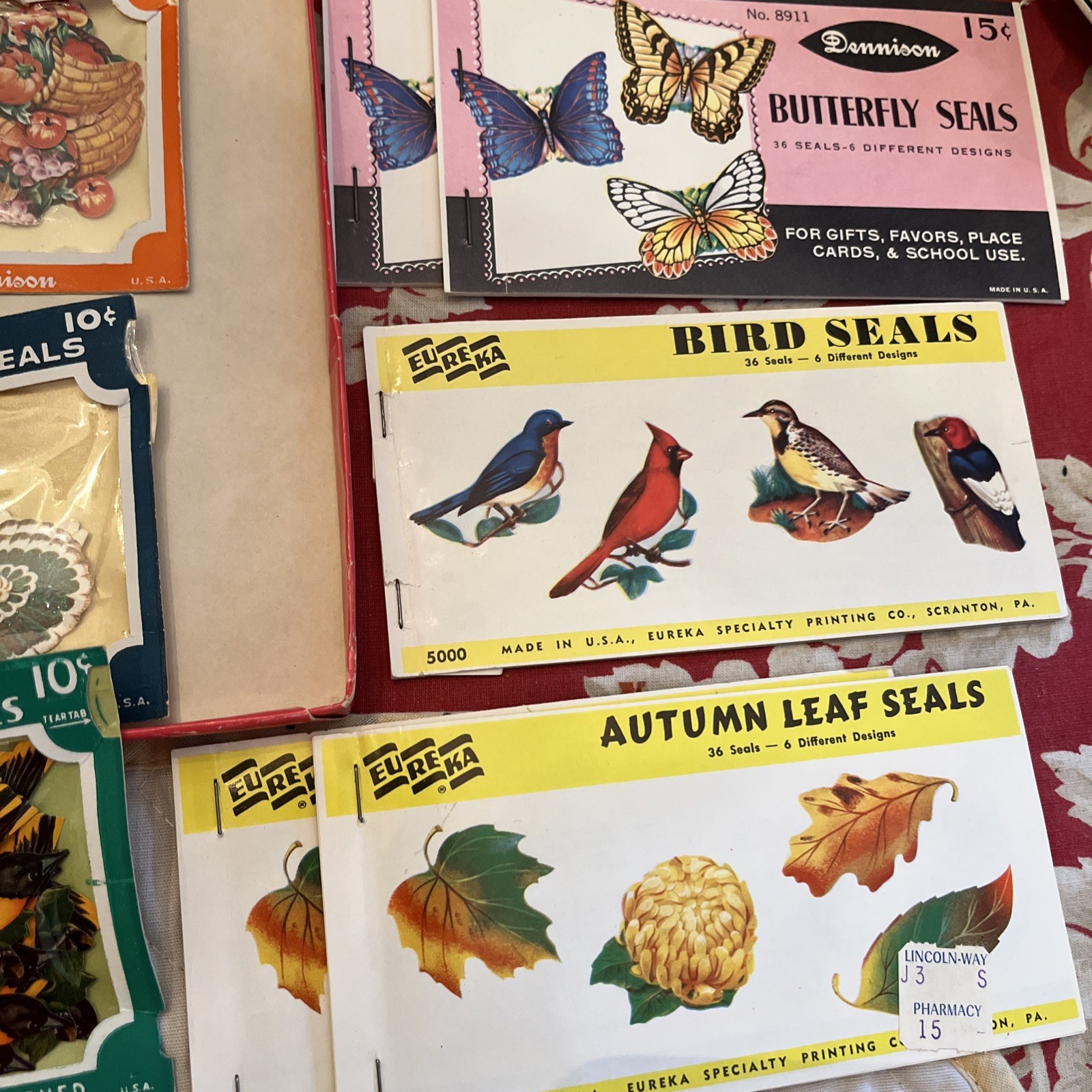 Vintage Gummed Seals Eureka Dennison Seasonal Butterflies Birds Stars Lot