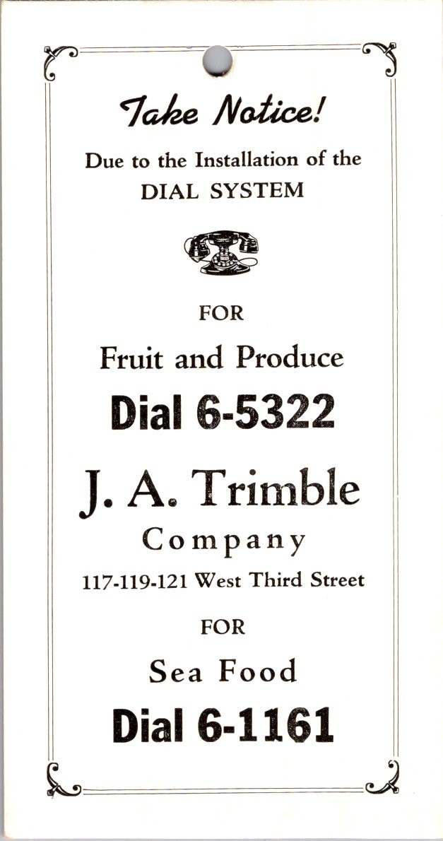 J.A. Trimble Co. Blotter c. 1920s-50s Dial Phone Fruit Produce Seafood Ohio