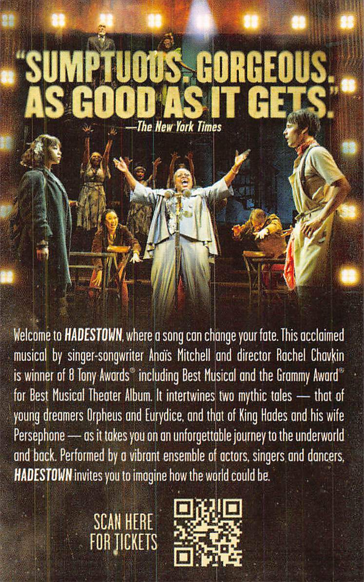 Hadestown ad handbill the musical flyer Broadway New York City NYC 2023