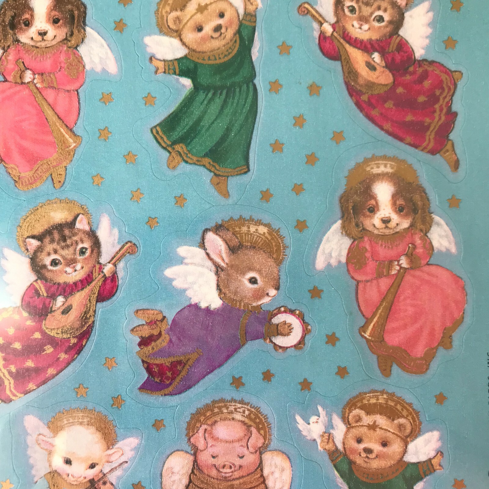 Hallmark Vintage 90s Angel Stickers Cat Dog Pig Lamb Bear 4 Sheets New 36 total