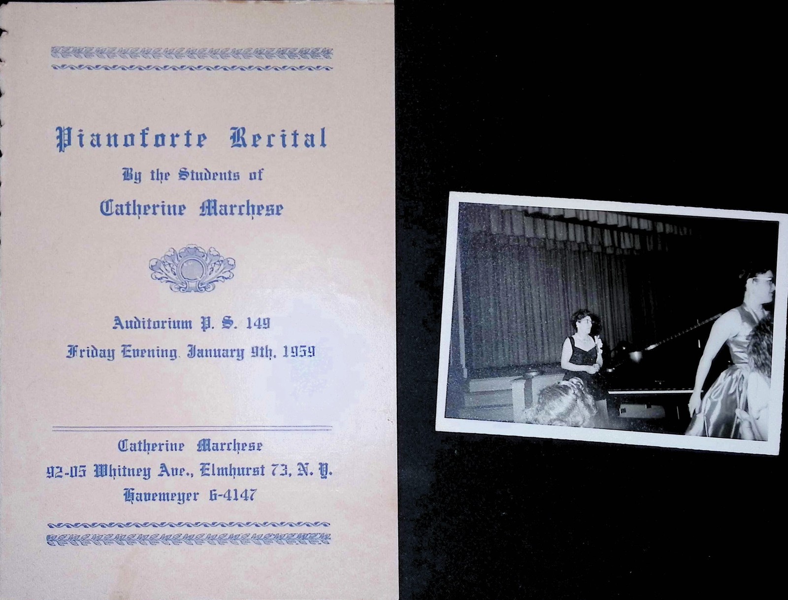 Catherine Marchese Piano Recital Program 1959 P S 149 Elmhurst NY Students