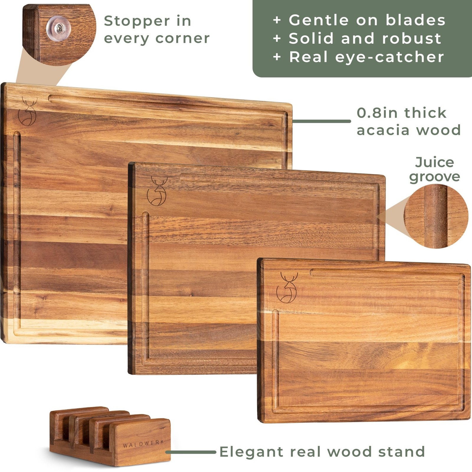WALDWERK Cutting Board Set (15.75 x 12/13 x 9.5/10 x 7 in) out of Solid Acaci…