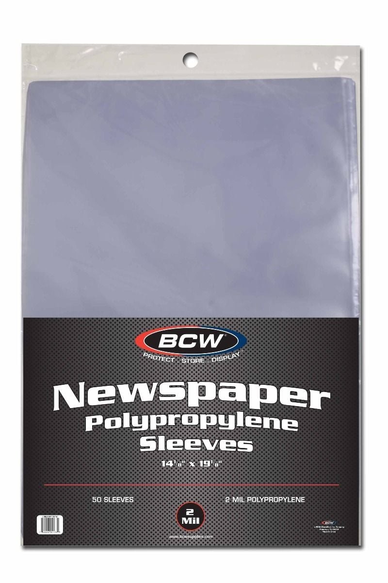 BCW Newspaper Sleeves 14×19 Archival Poly Bags for Prints 50 Pack