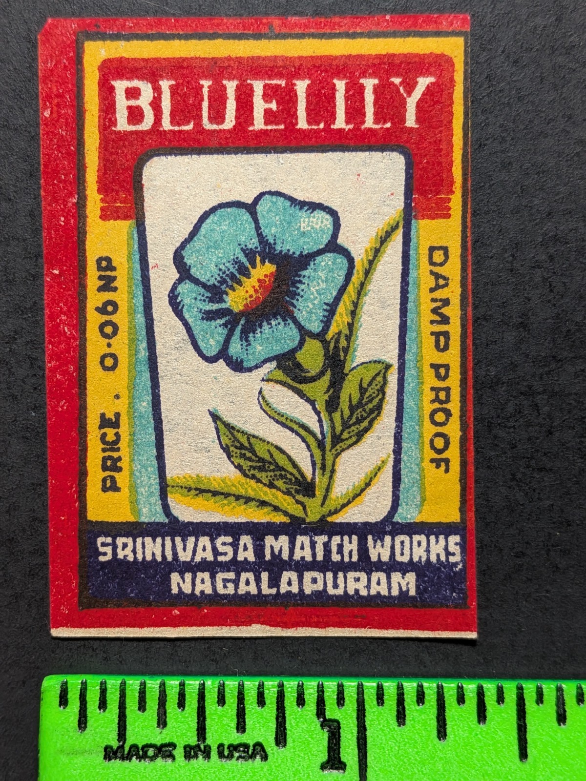 Vintage Blue Lily Flower Matchbox Label