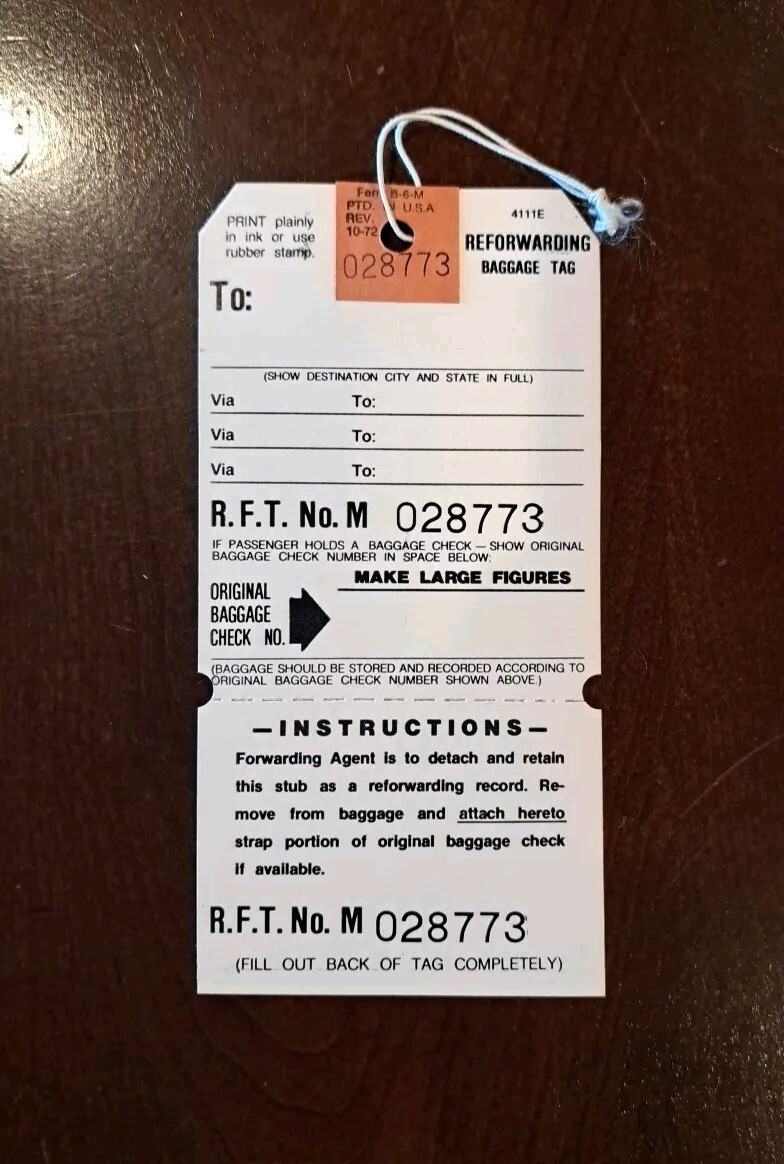 Greyhound Bus Lines 1972 Baggage Reforwarding Tag SUPER RARE VINTAGE