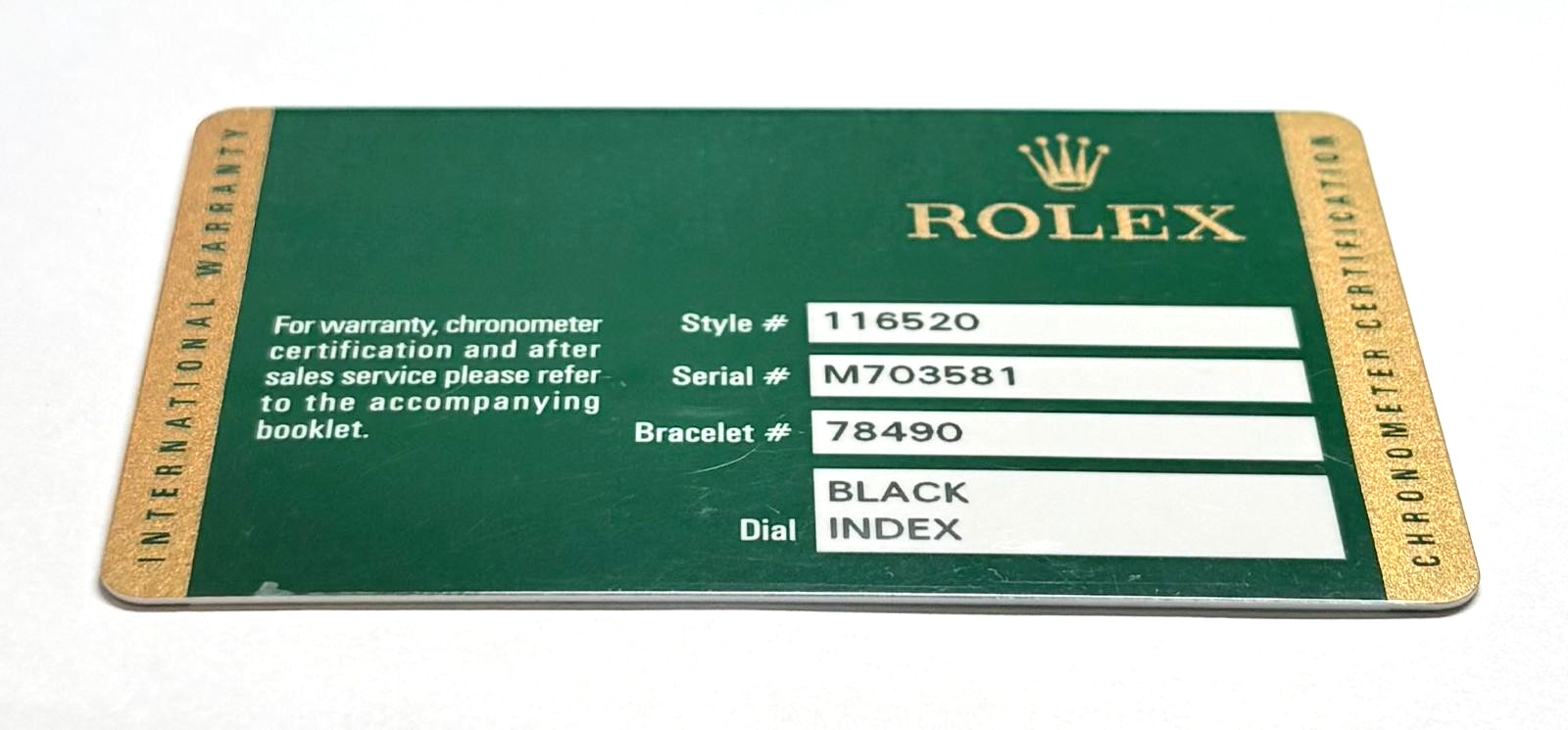 Rolex Cosmograph Daytona 116520 Warranty Certificate Guarantee 2000s M Serial