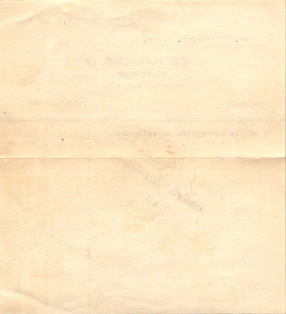 1927 Ed Hawkins Realtor Commission Receipt Mount Holly NJ Burlington County