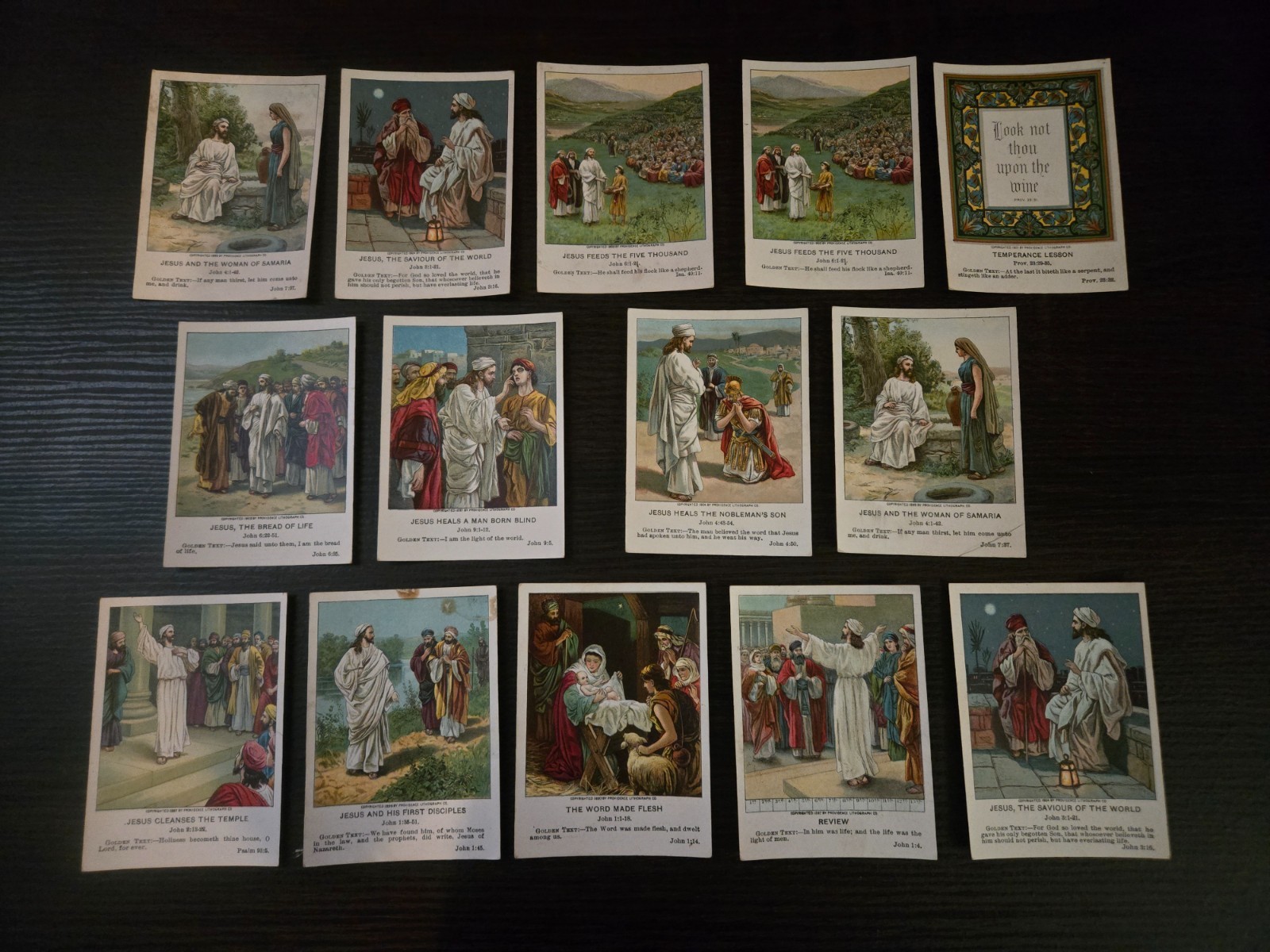 Antique Berean Lesson Pictures Lot 14 Bible Cards 1908 Religious Lithograph