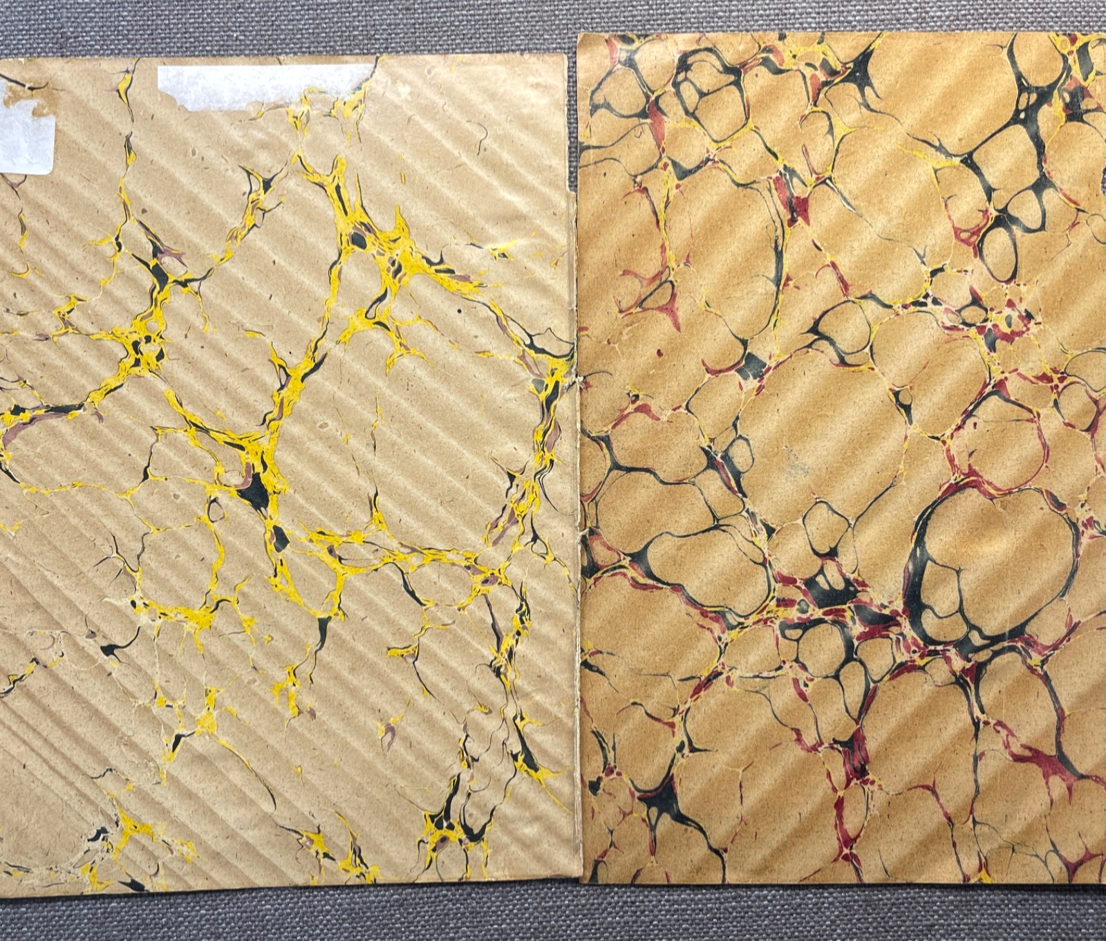 Antique Marbled End Papers Bookbinding Brown Black Red Yellow Lot of 2
