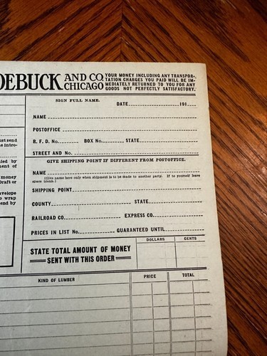 Sears Roebuck Lumber Order Form 1915 F6908 Chicago IL Building Material