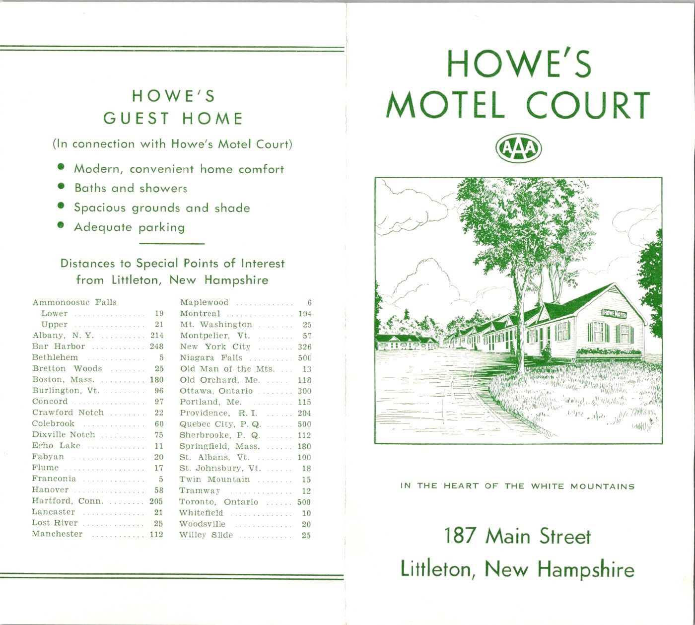 1950s Howe’s Motel Court Brochure Littleton NH White Mts Old Man of the Mountain