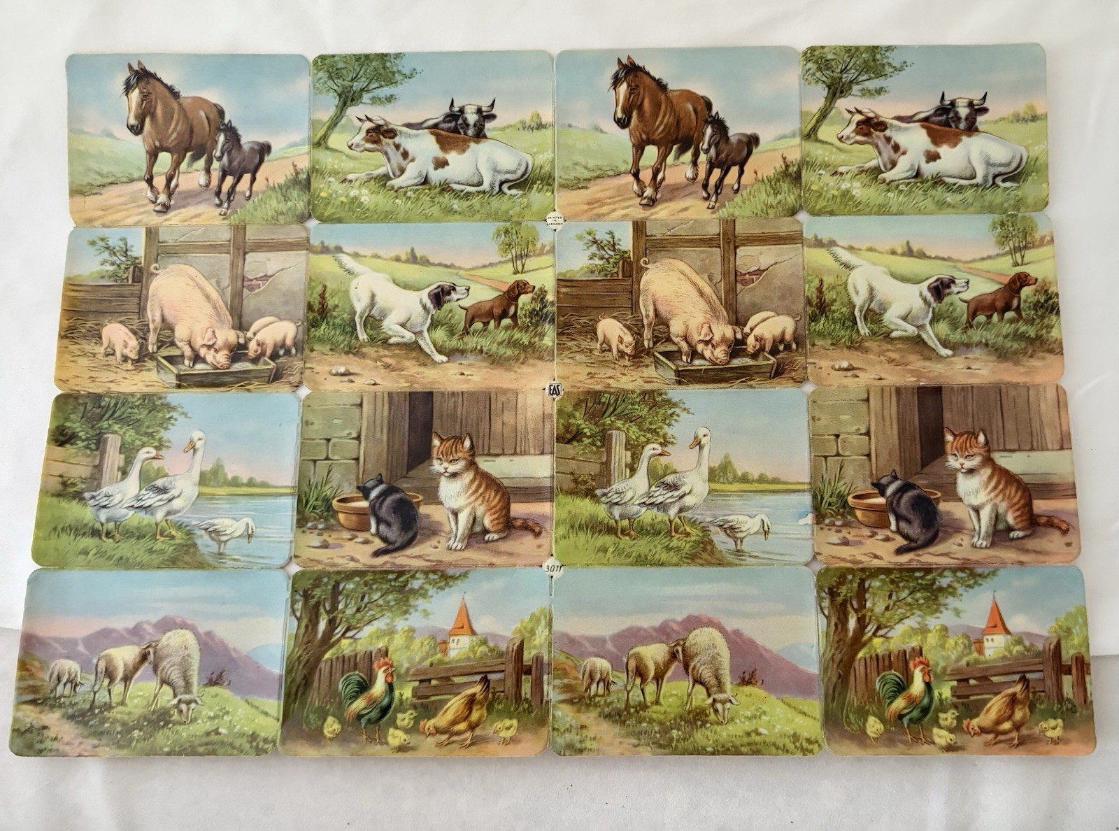 Vintage Farm Animals Horses Cats Cows Scraps 16 Pieces