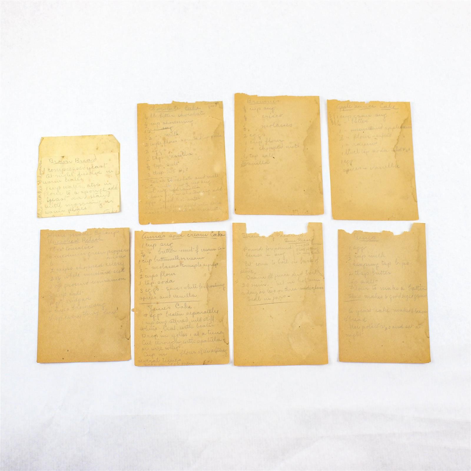 Lot Of 8 Vintage Handwritten Dessert Recipes Cake Breads Brownies