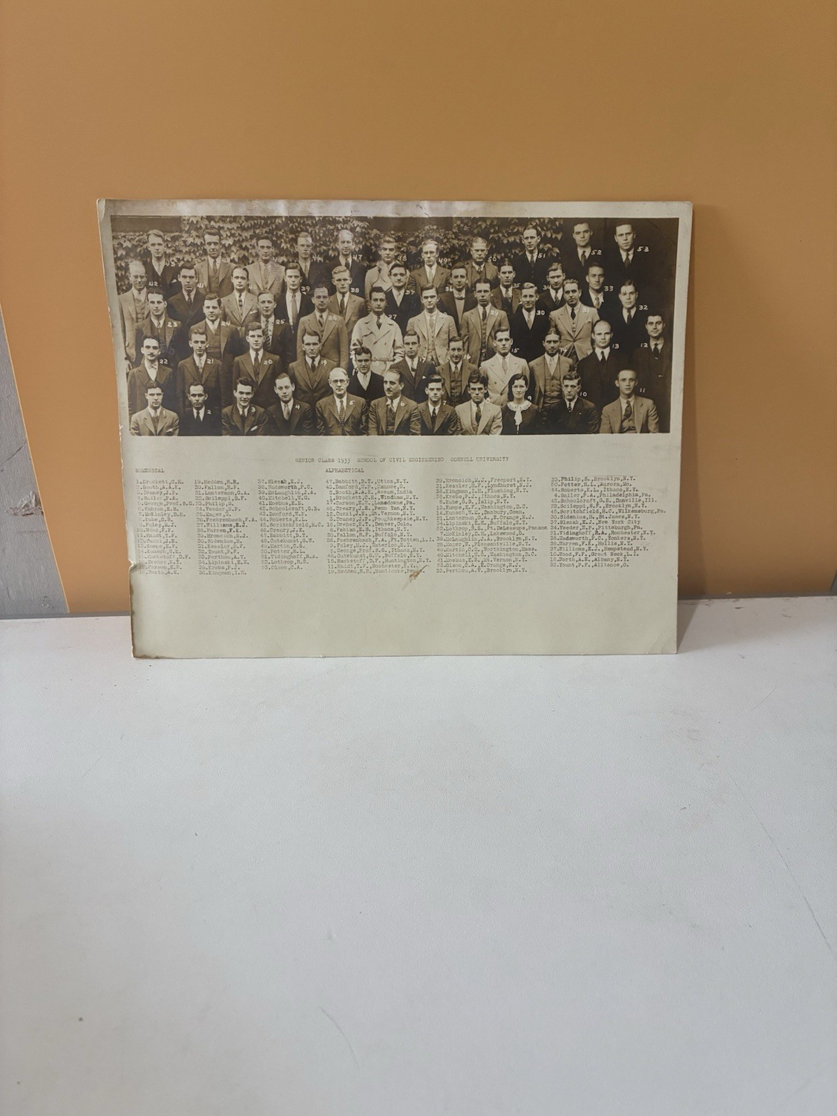 VTG 1933 Senior Class Cornell University School of Civil Engineering Paper Photo