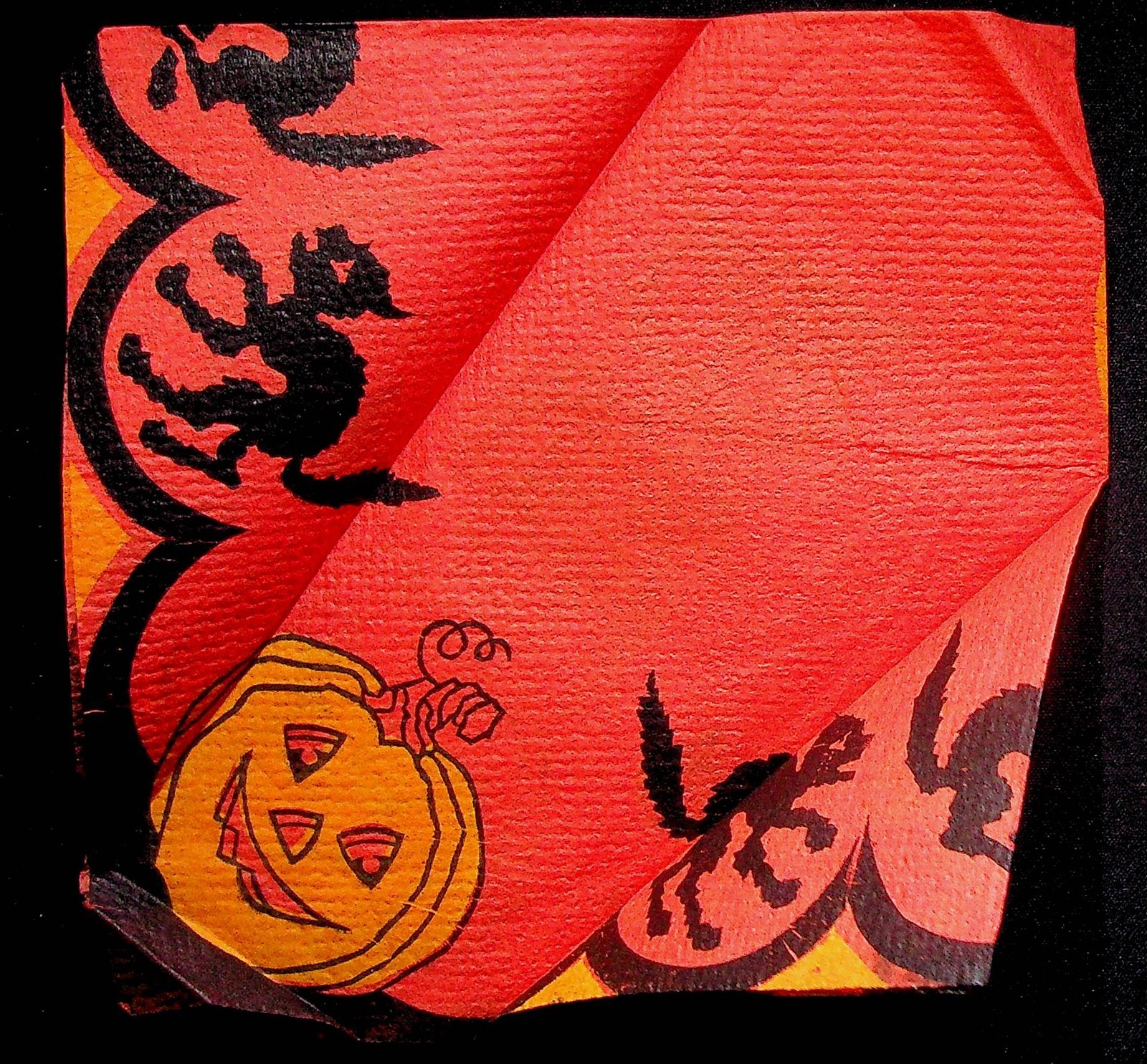 Halloween Crepe Paper Napkin JOL Black Cat Owl Jack O Lantern 1930s