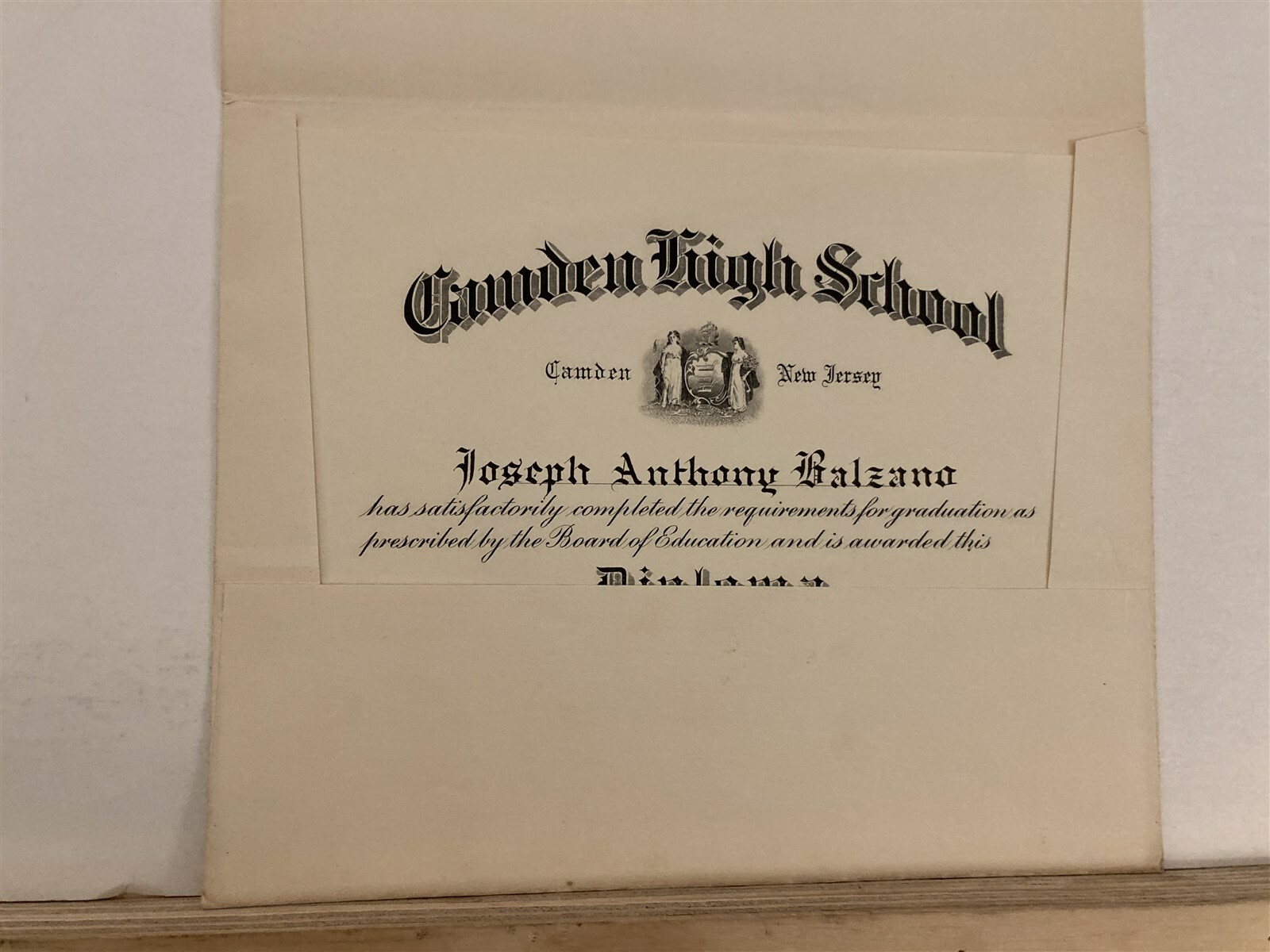 1951 Camden High School Diploma New Jersey NJ Vtg