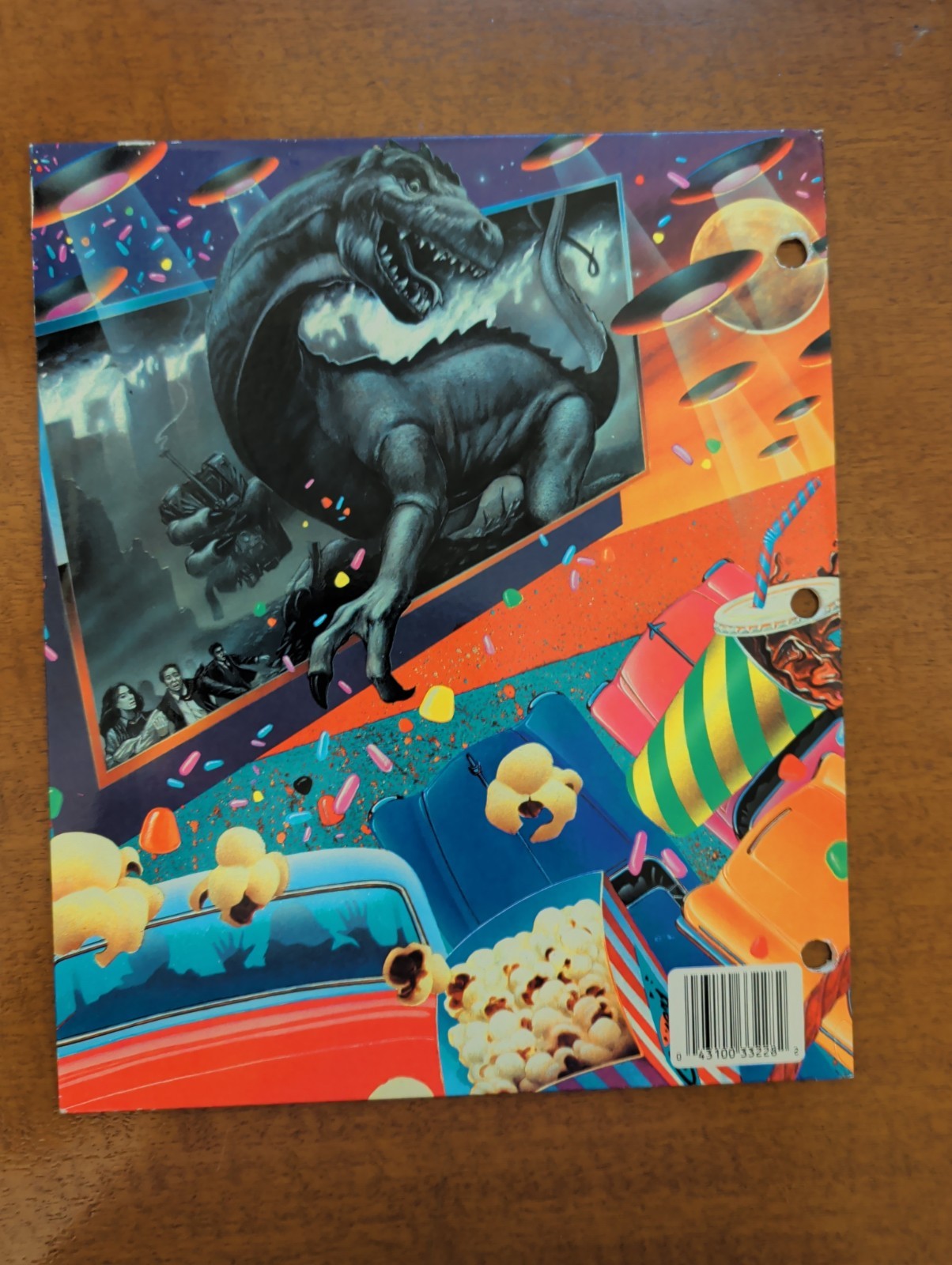Vintage 1988 Mead Cruisers Folder Drive In Dinosaur UFO 80s Neon Candy Stripe