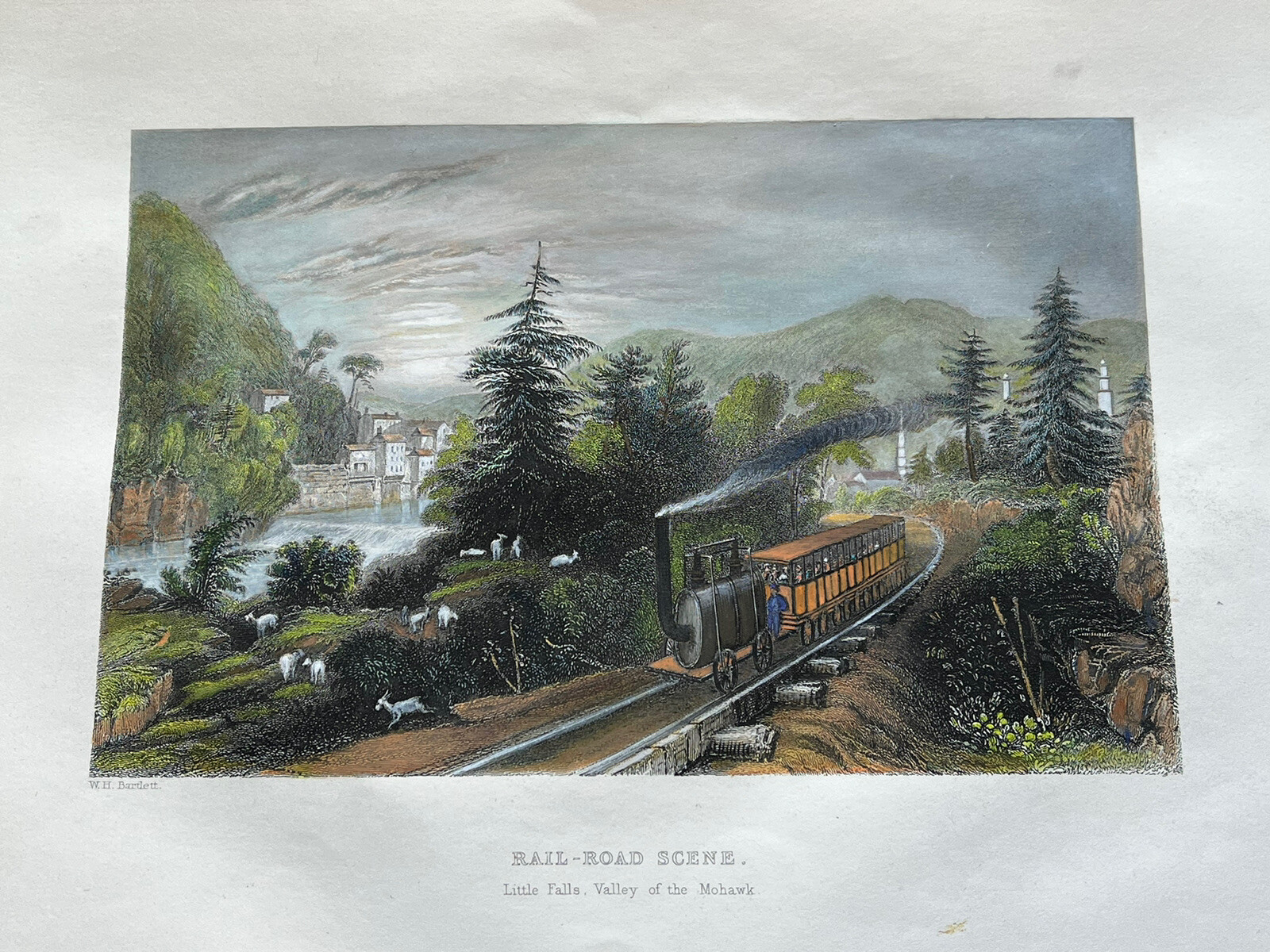 ORIGINAL HAND COLORED STEEL ENGRAVING LITTLE FALLS, VALLEY OF THE MOHAWK 1835-50