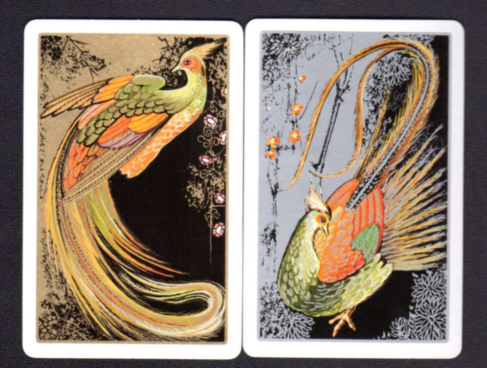 Vintage Swap/Playing Cards – Stunning Exotic Birds on Gold & Silver Pair (MINT)