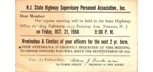 NJ Highway Personnel Postal Card 1966 Trenton Meeting Frascella Signed